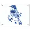 Vogel - Delfts blauw - Illustratie - Bloemen tuinposter los doek klein -3d