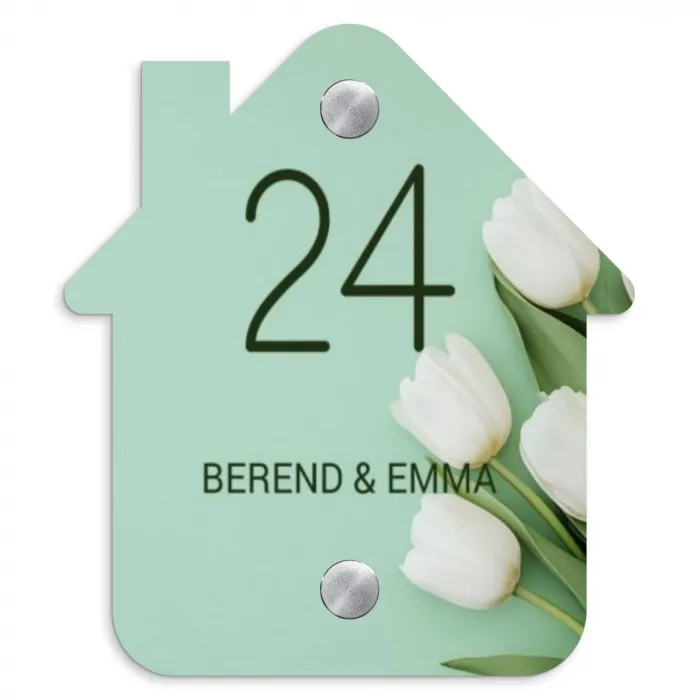 Witte tulpen - Klassiek Naambord Huisje klein -3d