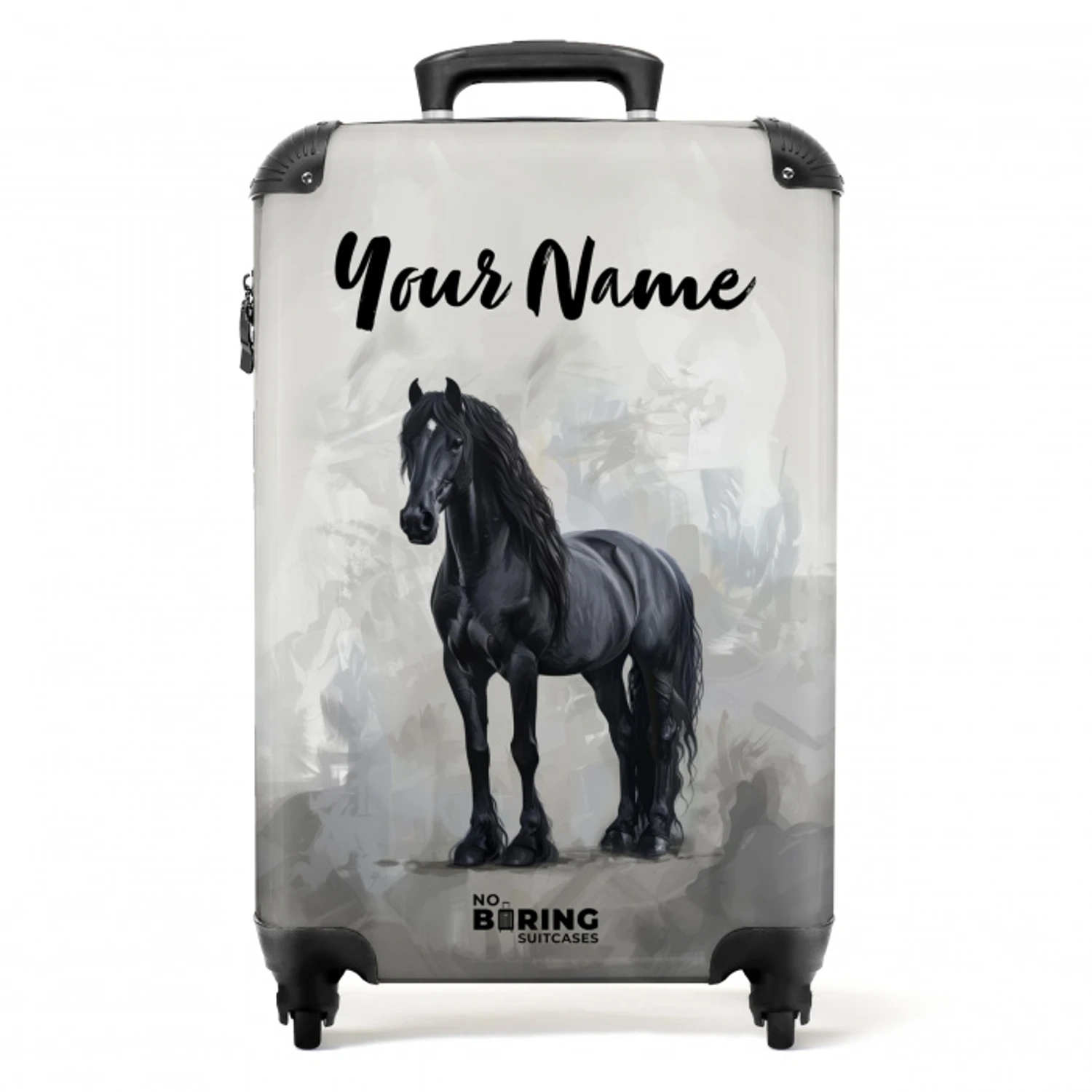 Statisch Portret van een Zwart Paard NBS - Handbagage koffer - Kinderen Unisex middel -productfoto_recht