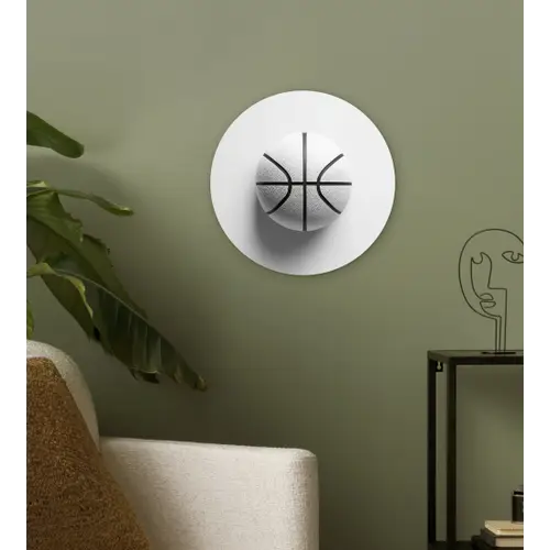 Basketbal - Wit - Schaduw - Lijnen Wandcirkel kunststof plaat 5mm dik klein -sfeer3