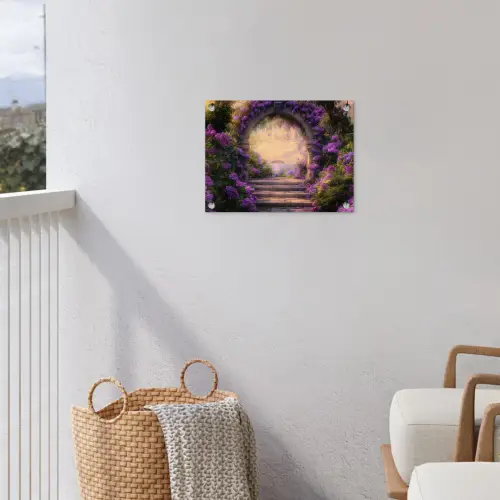 Poort - Paars - Bloemen tuinposter los doek klein -sfeer8