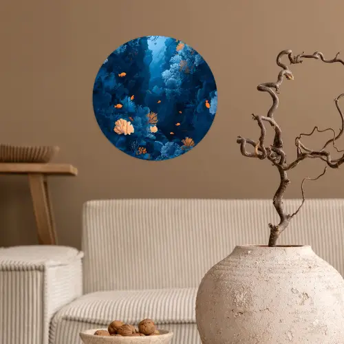 Koraalrif - Vissen - Oceaan - Blauw Wandcirkel behangsticker klein -sfeer1