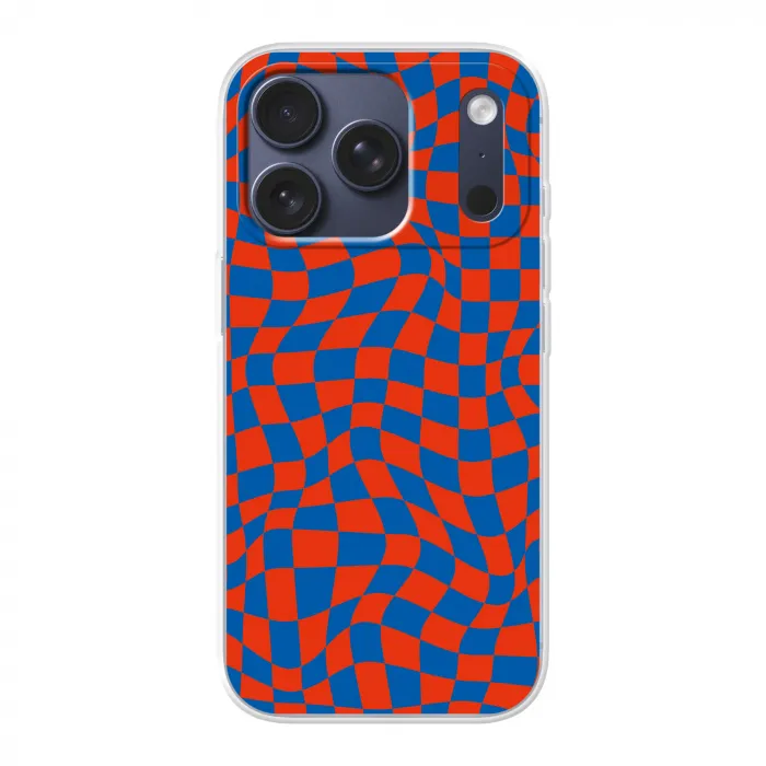Golvende vakjes - Blauw - Rood - Abstract Telefoonhoesje iPhone 17 Pro klein -3d