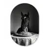 Paard - Bord - Pasta - Tafelkleed - Zwart Wit - Dieren Wandcirkel Ovaal Glas middel -3d