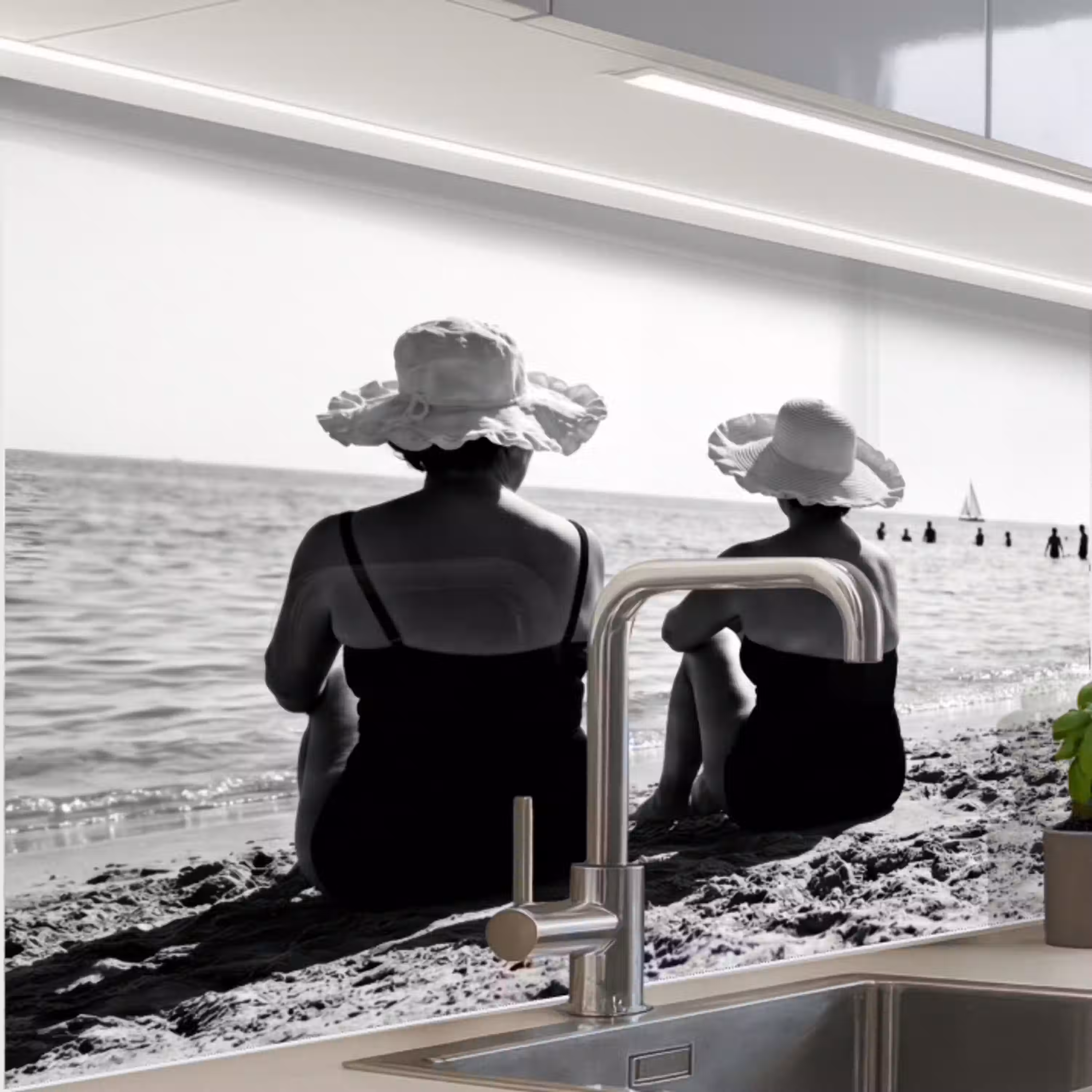Vrouwen - Zonnehoed - Strand - Zwart - Wit keuken achterwand 2 middel -zzzz3d_schuin