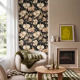 Orchideeën - Lijntekening - Patroon - Beige - Zwart Behang Vinyl klein 1060 -sfeer2