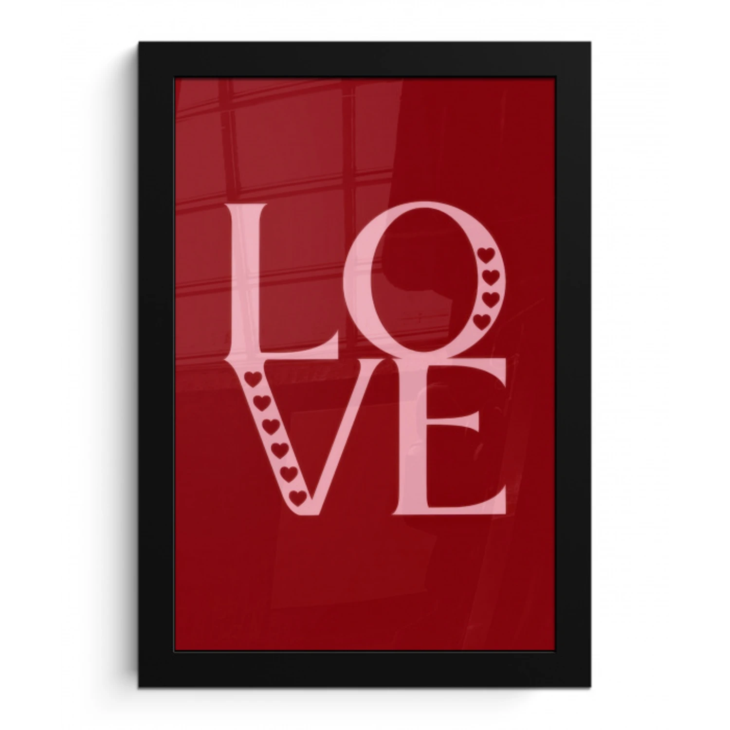 Love - Rood - Hatjes fotolijst zwart zonder passe partout klein -3d