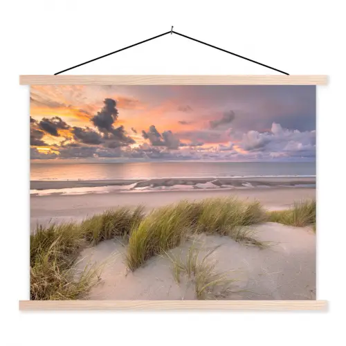 Zonsondergang - Duin - Strand - Planten - Zee textielposter latten blank klein -3d