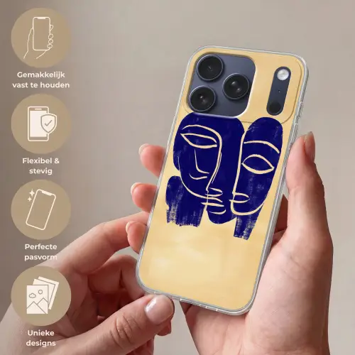 Okergeel - Blauw - Eenvoudige lijnen Telefoonhoesje iPhone 17 Pro klein -sfeer3_NL