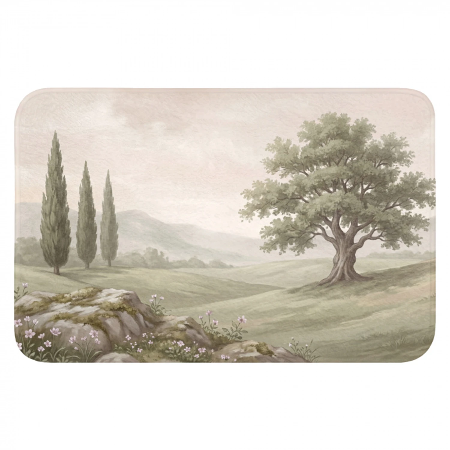 Heuvellandschap - Bomen - Natuur - Groen Badmat klein -3d