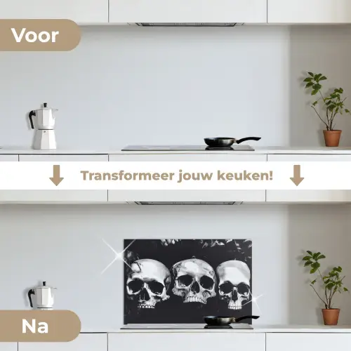 Schedels - Zwart - Contrast keuken achterwand spatscherm klein -voor_na_NL