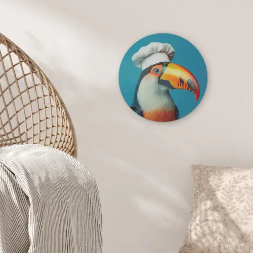 Toekan - Papegaai - Vogel - Koksmuts Akoestische PET Vilt - Rond klein -sfeer4