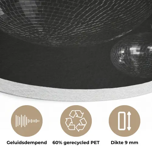 Discoballen - Minimalistisch - Zwart Akoestische PET Vilt - Rond klein -closeup_NL