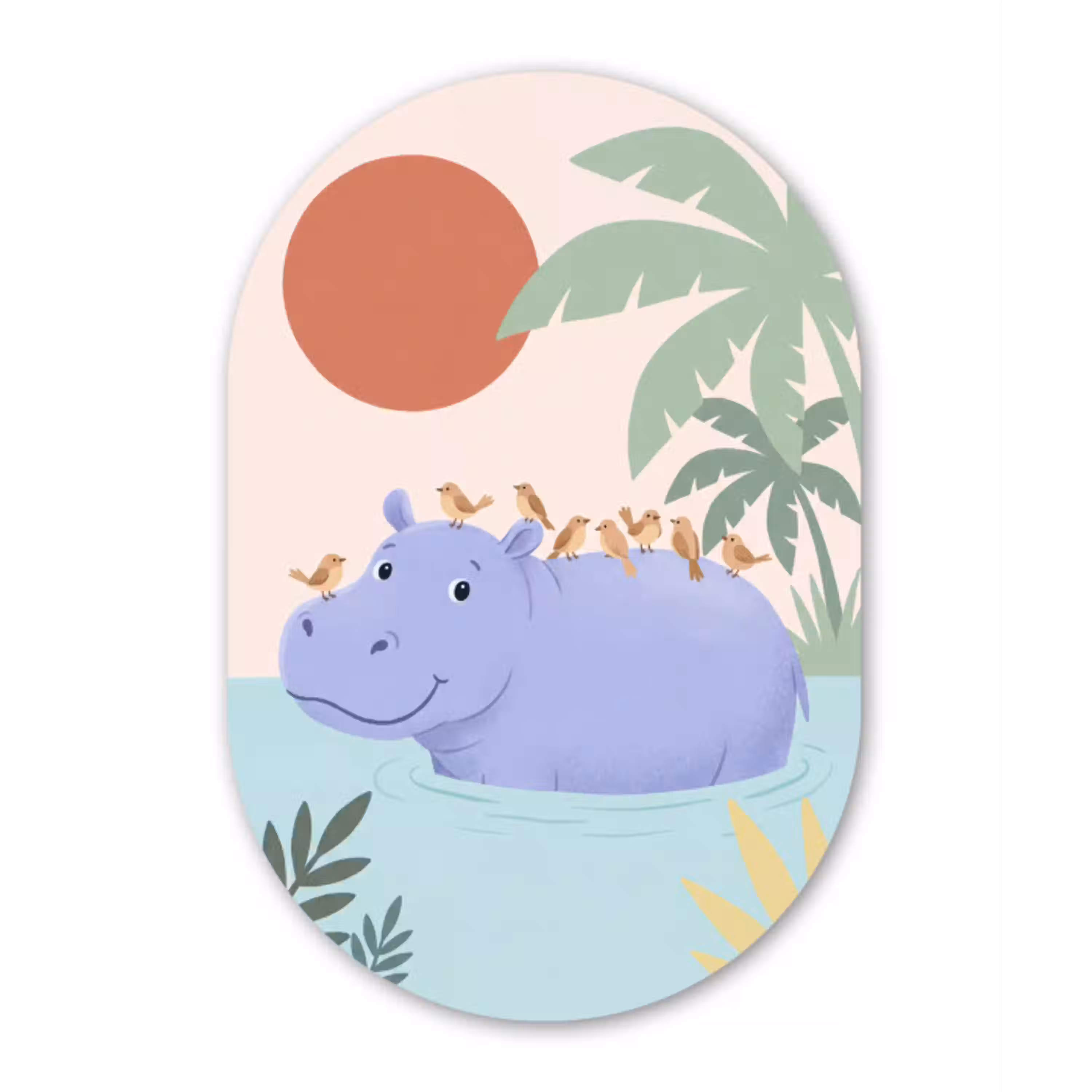 Dieren - Vogel - Water - Natuur - Illustratie Wandcirkel Ovaal Forex klein -3d