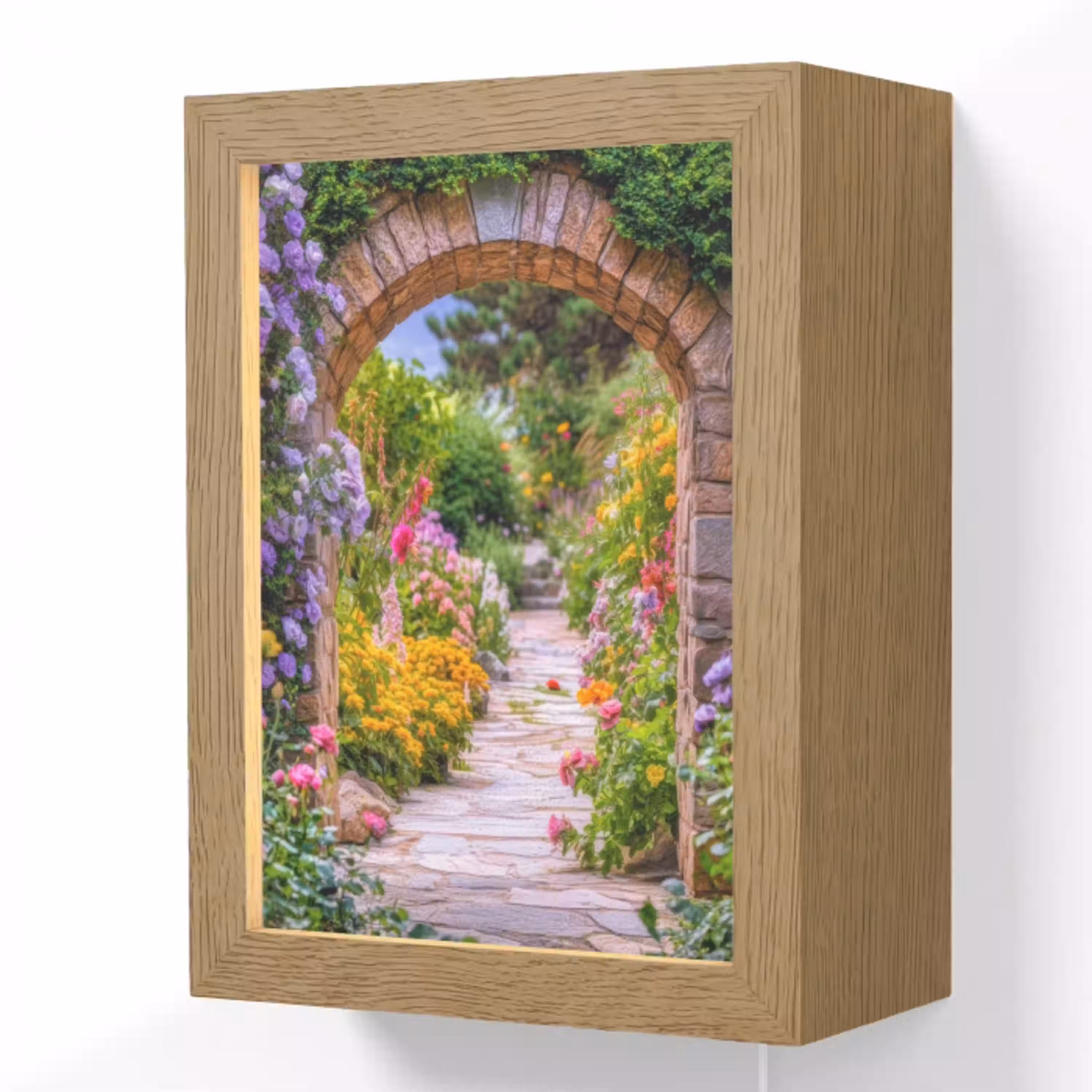 Doorkijk - Bloemen - Pad - Natuur Light Box met kabel (Wandlamp) klein -3d