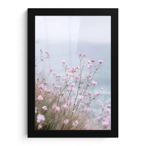 Klif - Bloemen - Zee - Roze fotolijst zwart zonder passe partout klein -3d