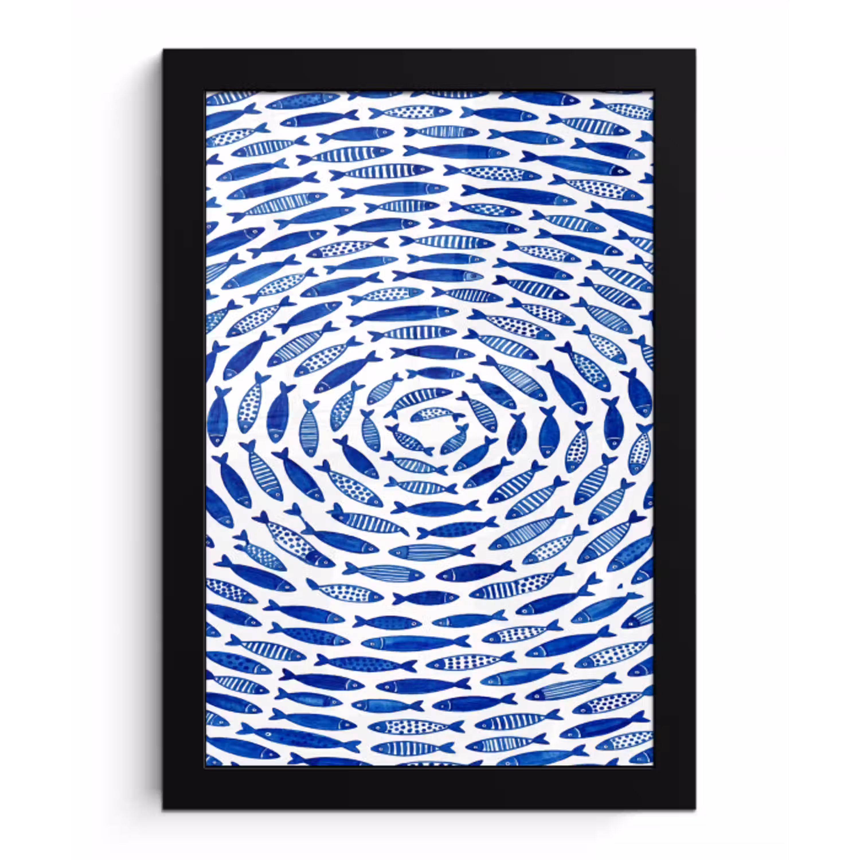 Vis - Patroon - Onderwater - Abstract - Blauw fotolijst zwart zonder passe partout klein -3d