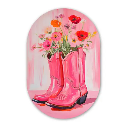 Roze - Bloemen - Cowboy Wandcirkel Ovaal Forex klein -3d