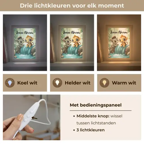 Zebra - Aapje - Waterval - Rotsen Light Box met kabel (Kinderlampje) klein -USP_lichtkleurNL