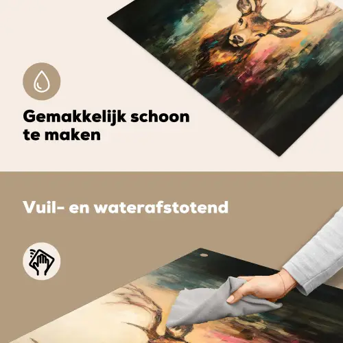 Hert - Geverfd - Gewei - Bruin Inductie beschemer met haakjes klein -ky-schoon-nl
