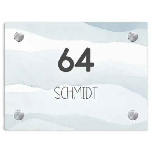 Aquarel - Blauw - Modern Naambord Rechthoek middel -3d