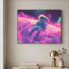 Astronaut - Neon - Roze - Wolken Textielframe zwart klein -sfeer2