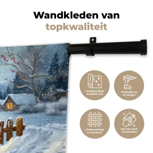 Sneeuwpop - Winterdorp - Kleurrijk Wandkleed katoen klein -sfeer2