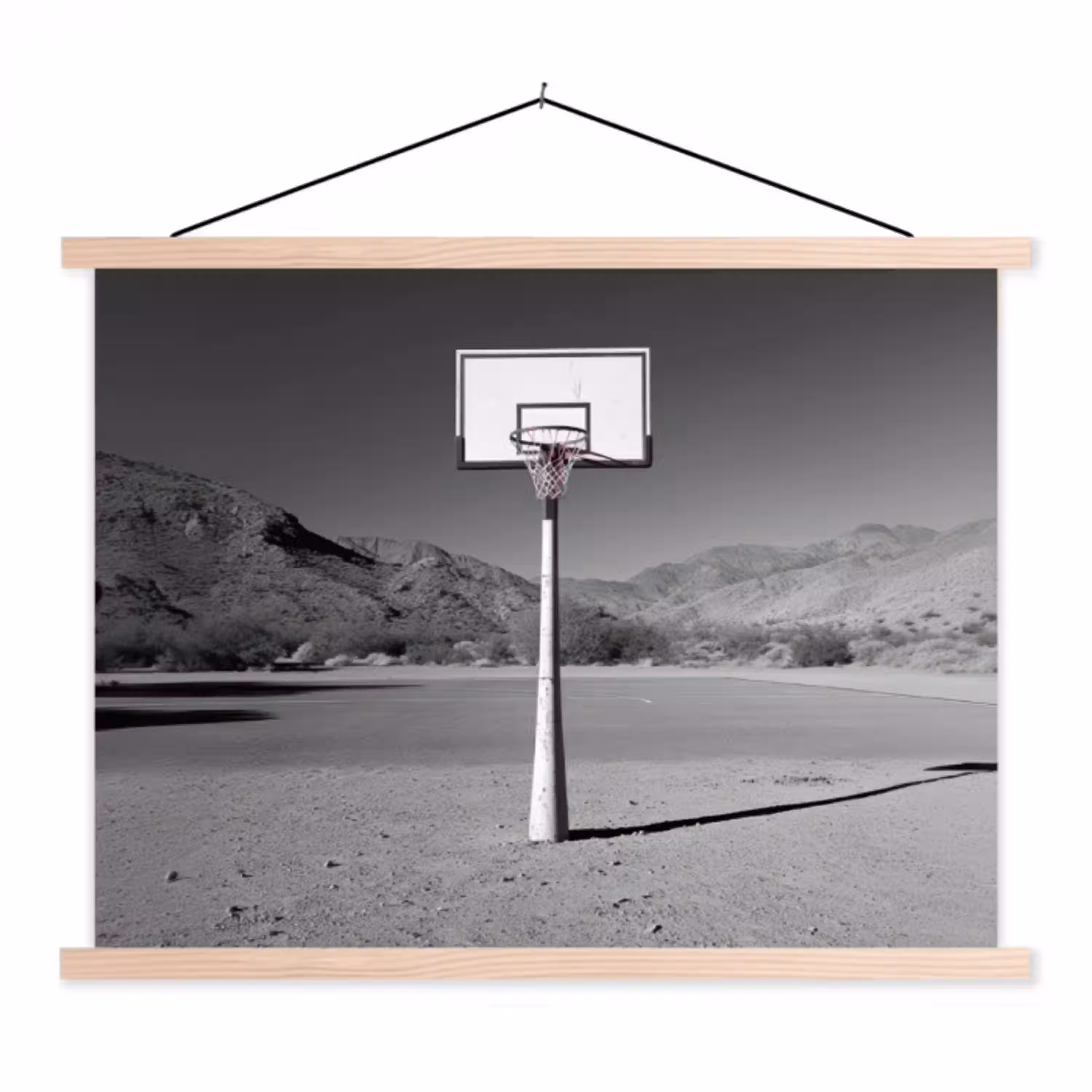 Basketbalpaal - Landschap - Zand - Wit textielposter latten blank klein -3d
