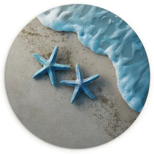 Zeesterren - Zand - Zee - Blauw Wandcirkel kunststof plaat 5mm dik klein -3d