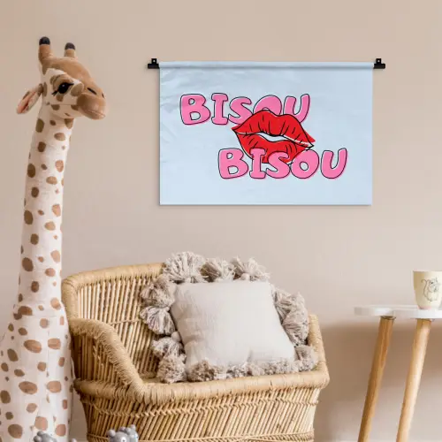 Bisou - Blauw - Roze - Lippen Wandkleed katoen klein -wsfeer5_kind