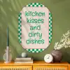 Quote - Groen - Geblokt - Keuken Wandcirkel Ovaal Glas middel -sfeer2