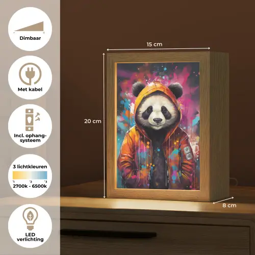 Panda - Jas - Graffiti - Oranje Light Box met kabel (Tafellamp) klein -USP_NL