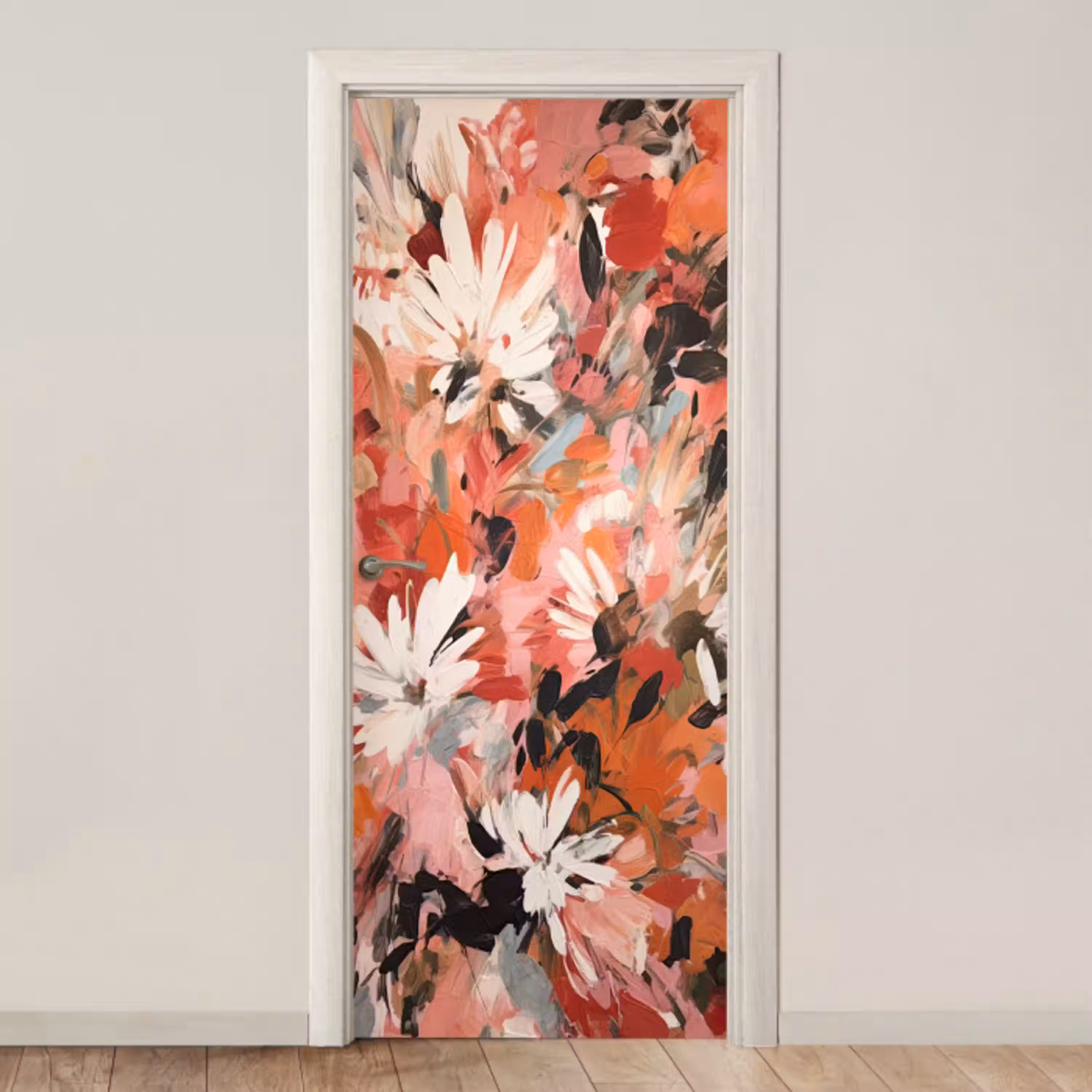 Bloemen - Kunst - Abstract - Verf deurposter klein -3d_beige