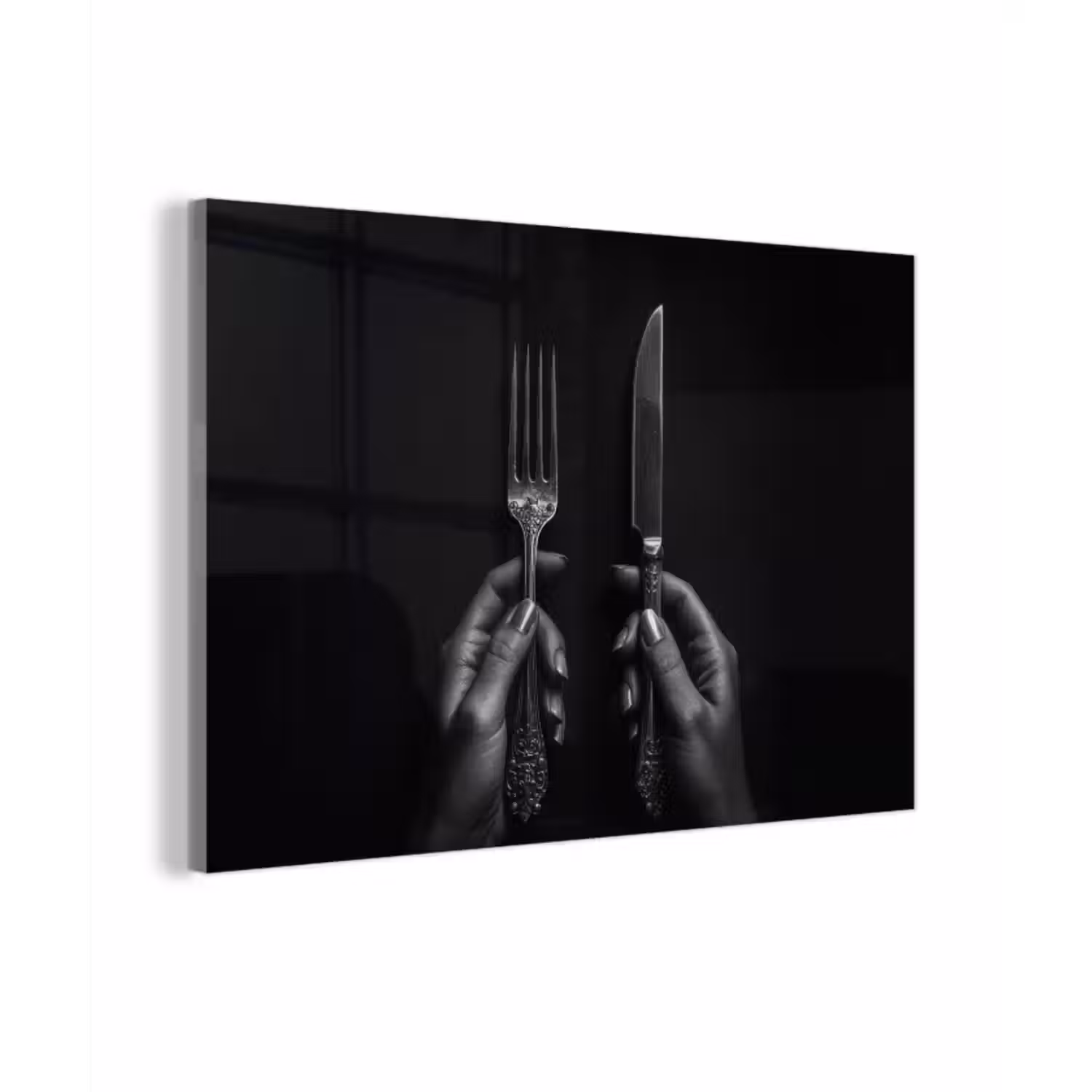 Glas schilderij - Bestek - Zwart - Wit