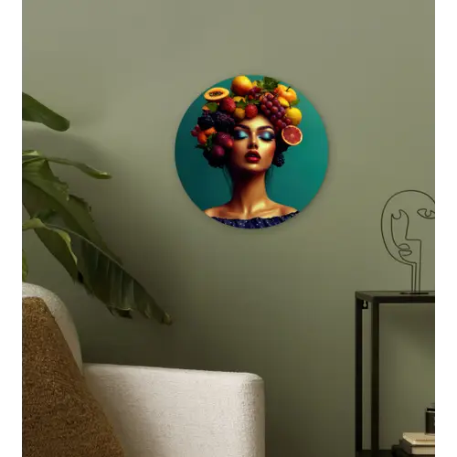 Vrouw - Hoodtooi - Tropisch - Fruit - Druiven Wandcirkel kunststof plaat 5mm dik klein -sfeer3