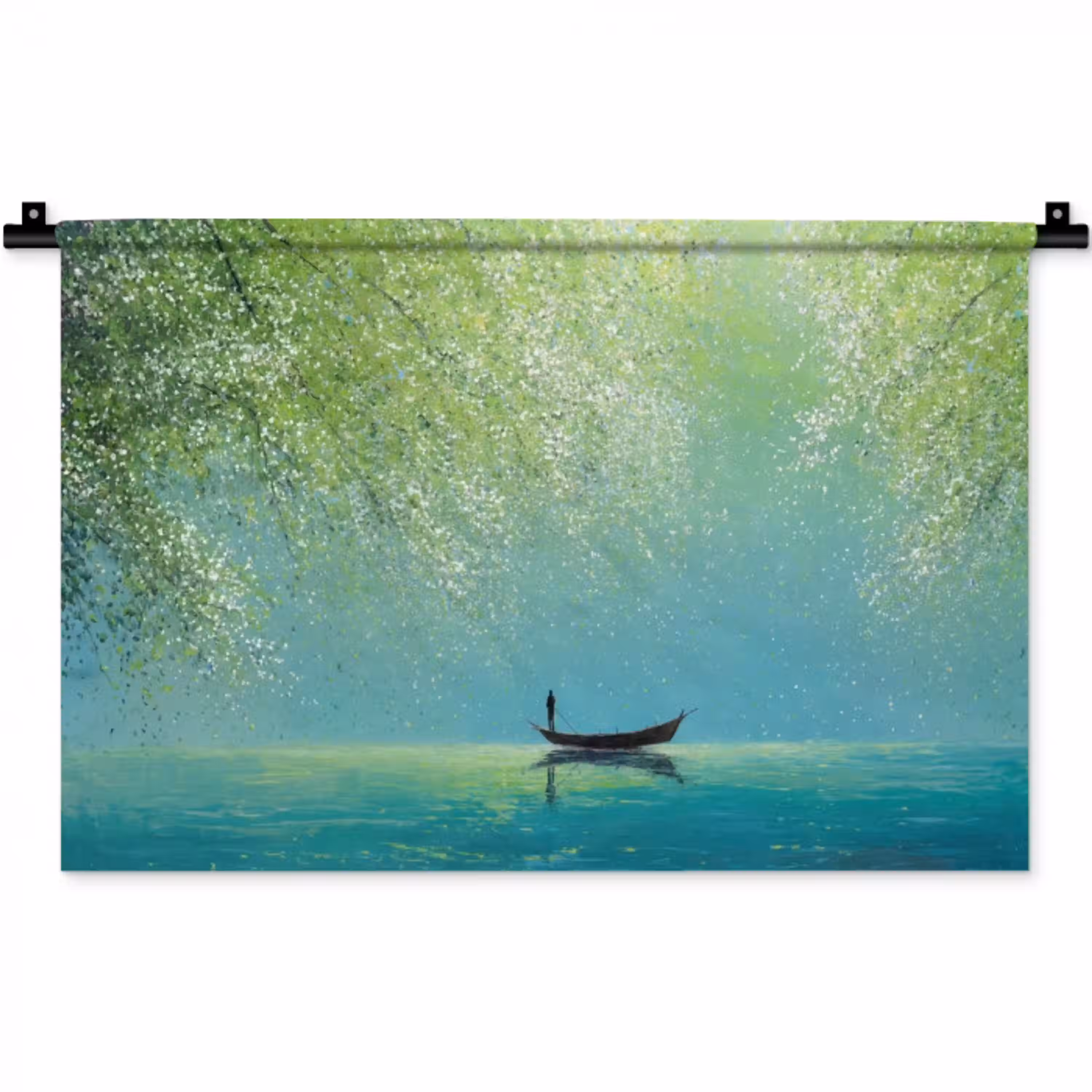Bootje - Water - Bladeren - Bloesems Wandkleed katoen klein -zz3d