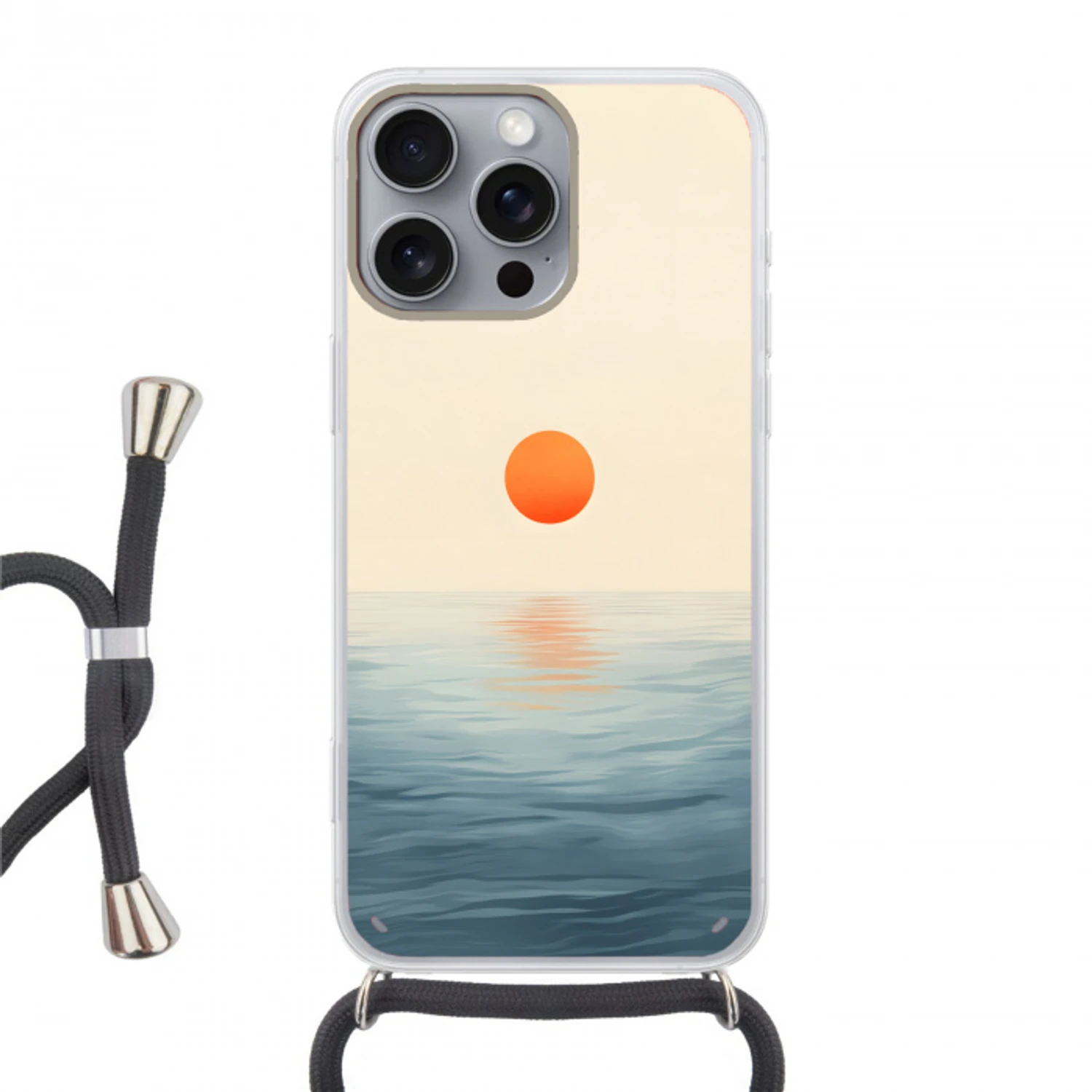 Zon - Oranje - Zee Hoesje iPhone 16 Pro Max met koord klein -3d