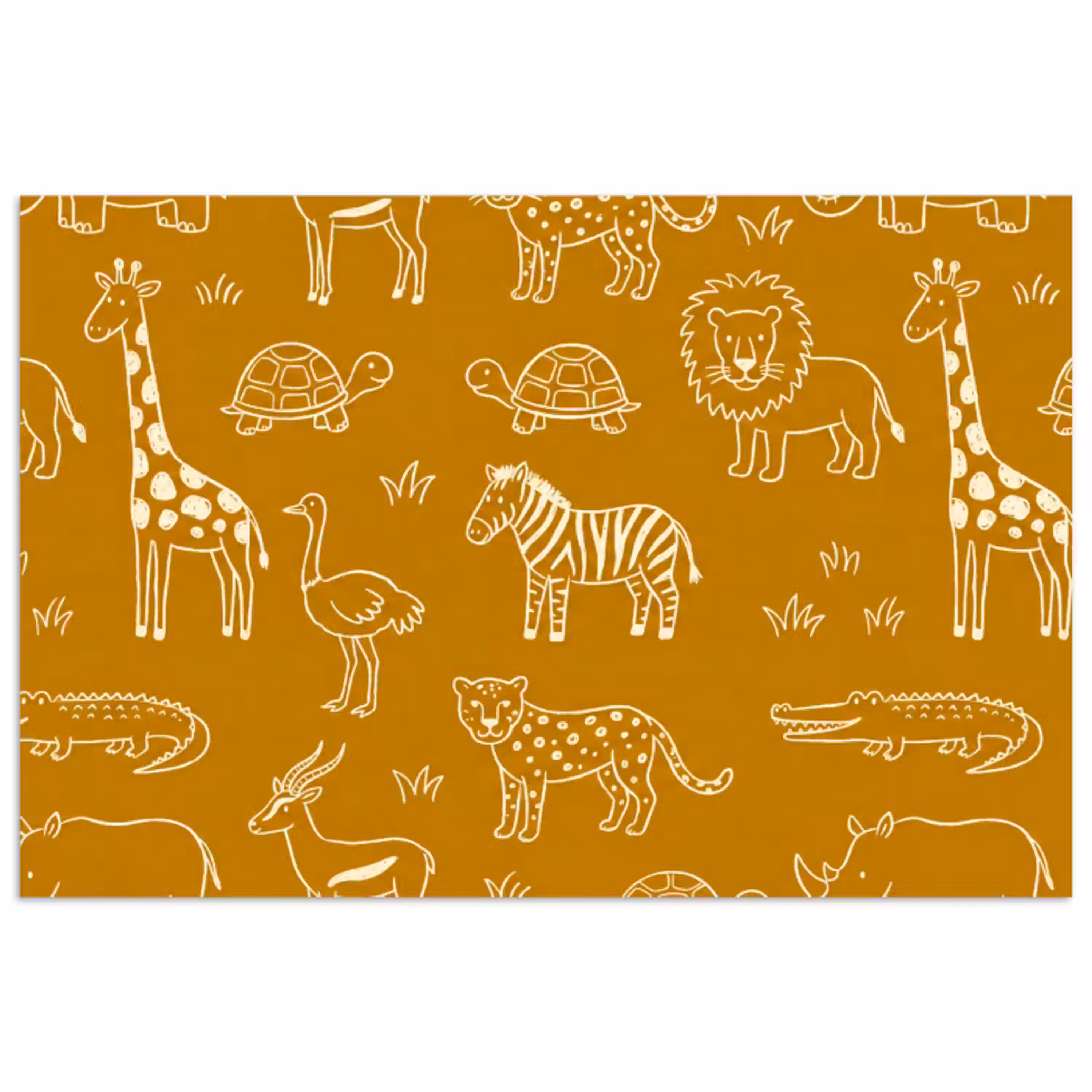 Dieren - Safari - Patroon - Kinderlijk - Oker poster papier klein -3d