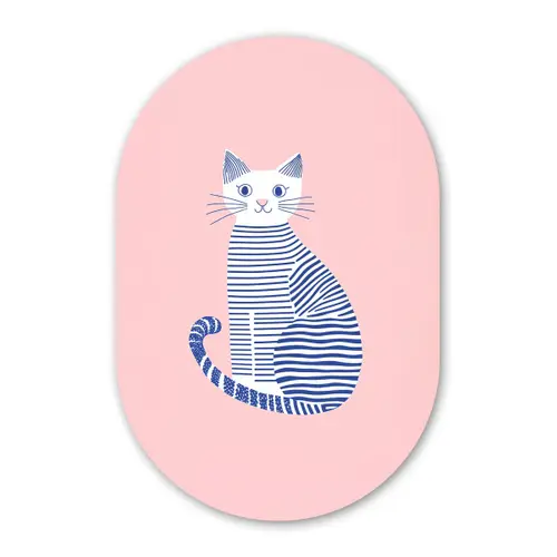 Kat - Illustratie - Minimalistisch - Roze Wandcirkel Ovaal Glas middel -3d