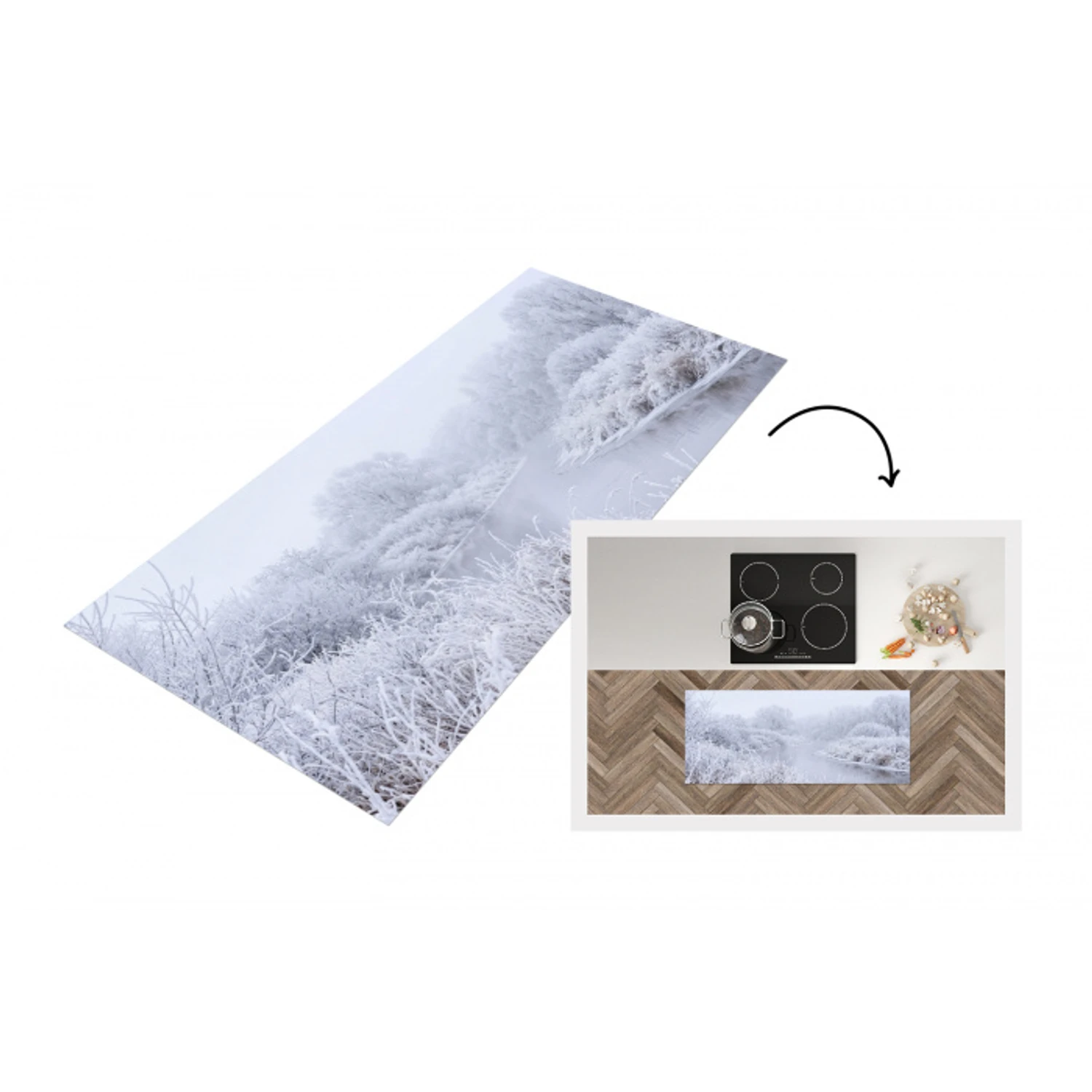 Rivier - Sneeuw - Bos - Winter - Schilderachtig Keukenloper - keukenmat middel -3d