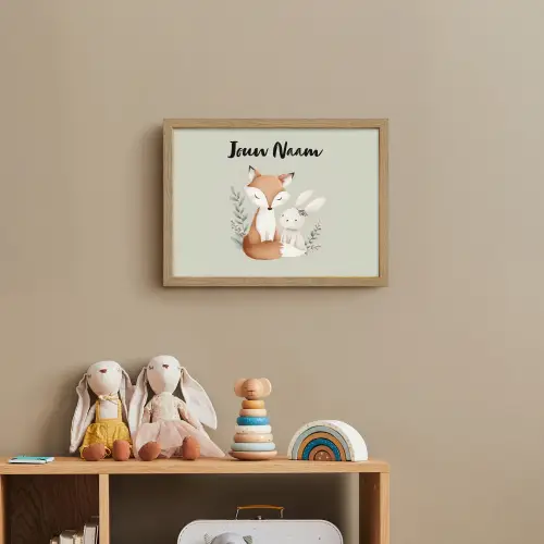 Illustratie - Vos - Konijn - Bladeren Light Box met batterij (Wandlamp kind) middel -sfeer2_kind
