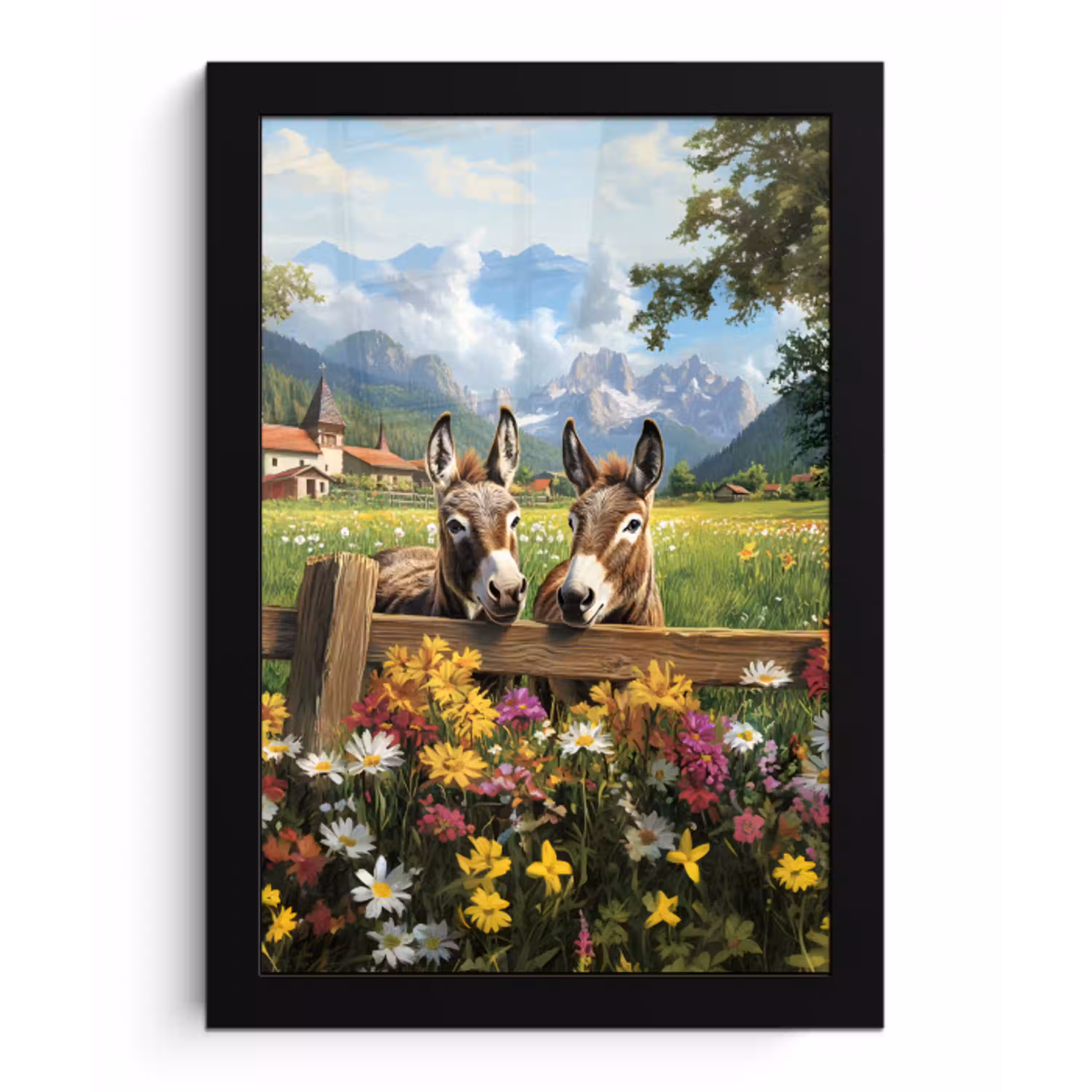Ezels - Bloemen - Zomers fotolijst zwart zonder passe partout klein -3d