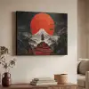 Krijger - Rode trappen - Zon - Berg Textielframe zwart klein -sfeer3