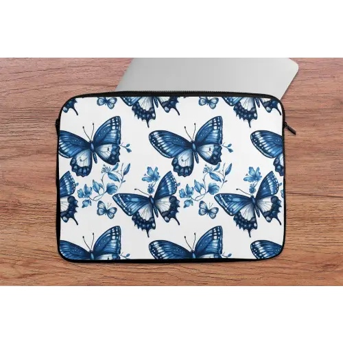 Blauw - Vlinders - Bloemen - Wit laptophoes neopreen klein 279 -tafel