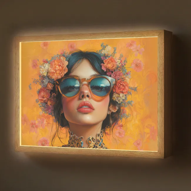Lightbox - Wandlamp - Vrouw - Bloemen - Aesthetic - Oranje