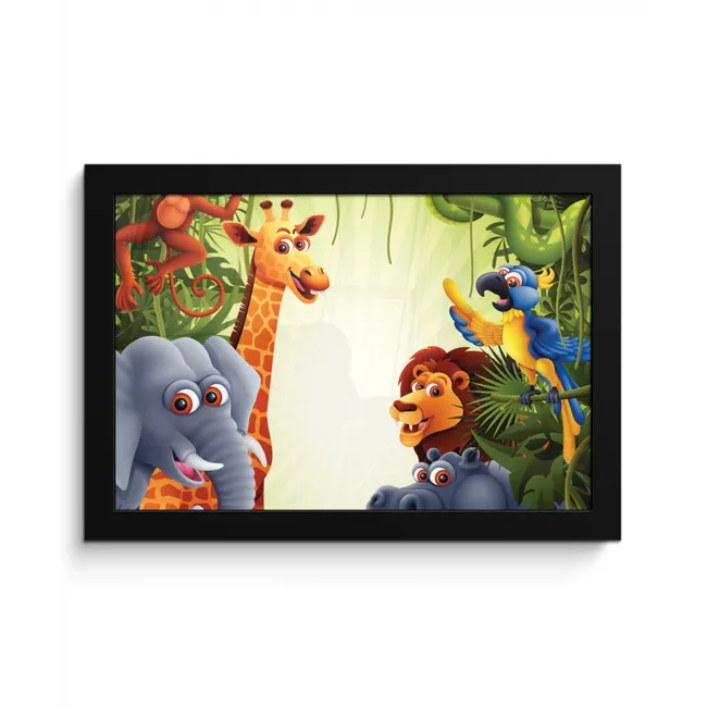 Jungle - Jongens - Meiden - Baby - Olifant - Leeuw - Giraf fotolijst zwart zonder passe partout klein -3d