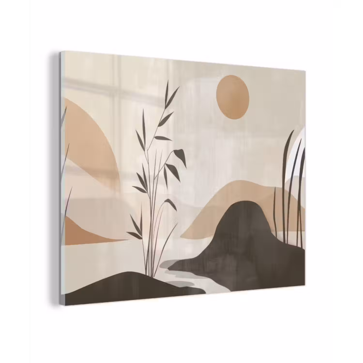 Glas schilderij - Japandi - Landschap - Beige