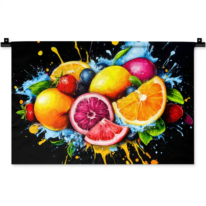 Fruit - Graffiti - Kleurrijk - Sinaasappel - Aardbei - Abstract Wandkleed katoen klein -zz3d