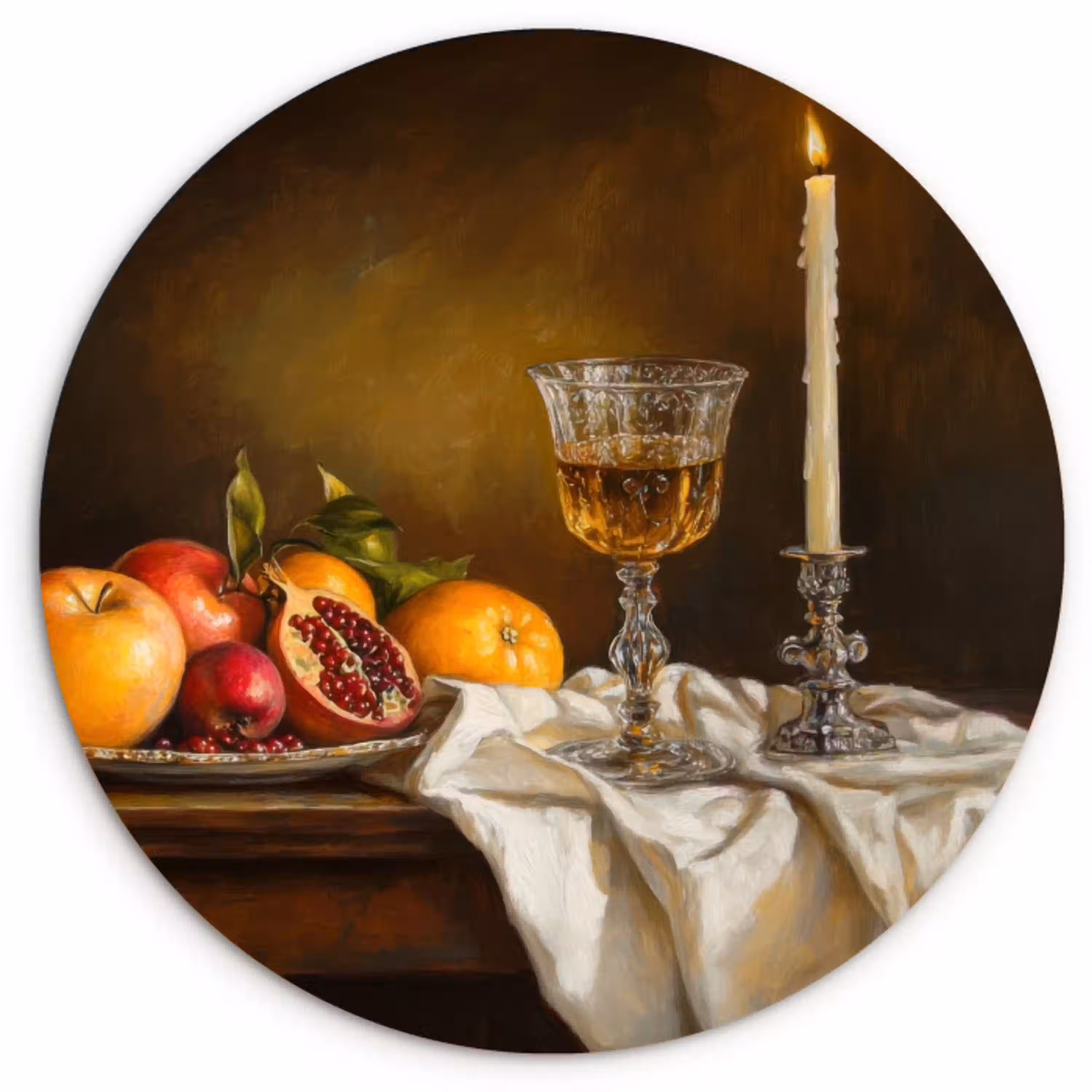 Fruit -  Stilleven - Wijn - Kaars Wandcirkel plexiglas klein -3d