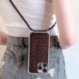 Krokodil - Leer - Bruin Hoesje iPhone 16 Pro Max met koord klein -sfeer5